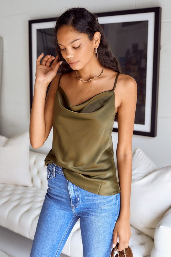 Langan Satin Cowl Neck Tank